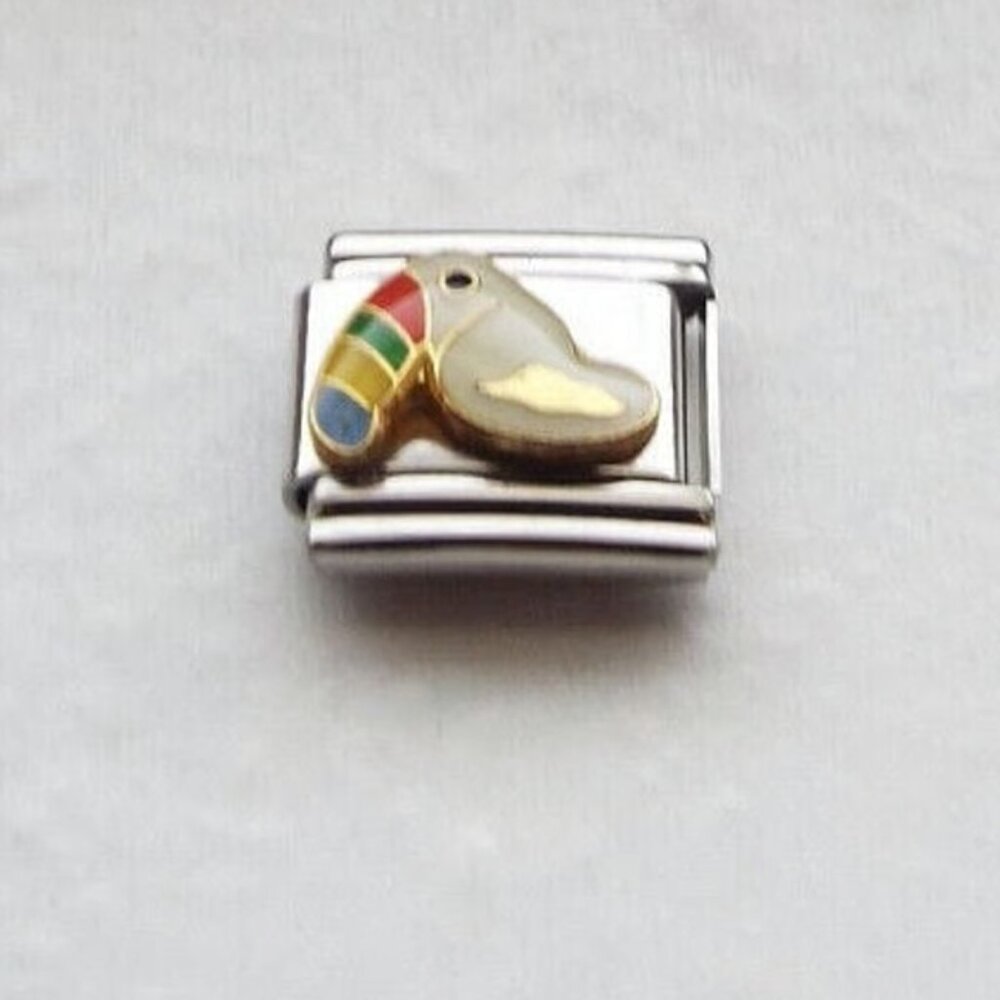 White enamel Toucan bird 9mm stainless steel Italian bracelet charm link new